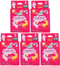 Panini Unicorns Sticker + Cards 2023 - 5 x Eco-Blister (=40 Bustine + 5 LE Cards)